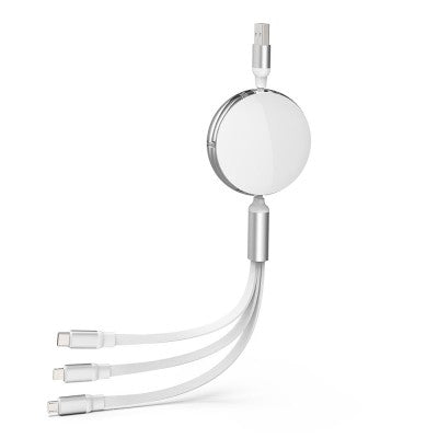 iQuick 3 in 1 Retractable Fast Charge & Data Sync Cable IQTC2301 1.2m-White
