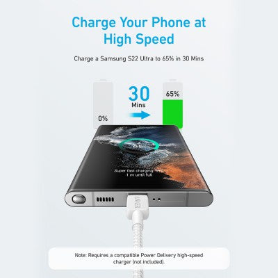 Anker 322 USB-C to USB-C Cable-White (6ft Braided) (A81F6H21) for iPhone 15 16 Series