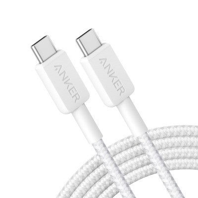 Anker 322 USB-C to USB-C Cable-White (6ft Braided) (A81F6H21) for iPhone 15 16 Series