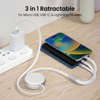 iQuick 3 in 1 Retractable Fast Charge & Data Sync Cable IQTC2301 1.2m-White