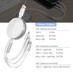 iQuick 3 in 1 Retractable Fast Charge & Data Sync Cable IQTC2301 1.2m-White