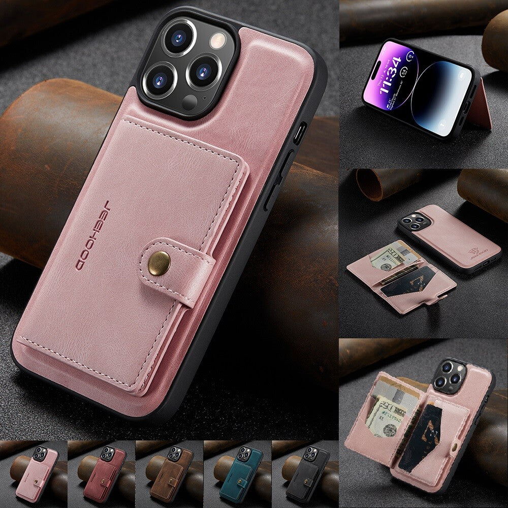 2-in-1 Detachable Magnetic Card Holder Leather Wallet Back Case Cover For iPhone
