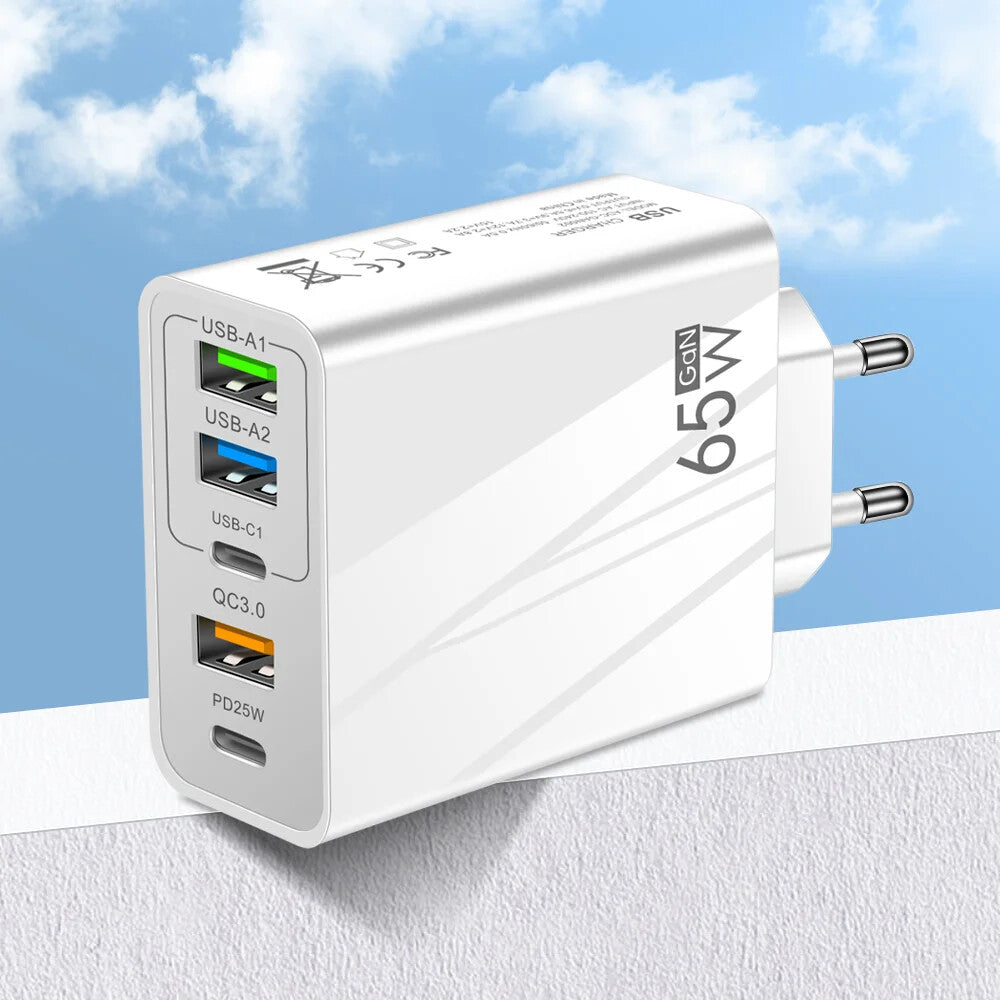 5 Port 65W GaN Charger USB-C PD Type C UK Plug Fast Wall Charger Power Adapter