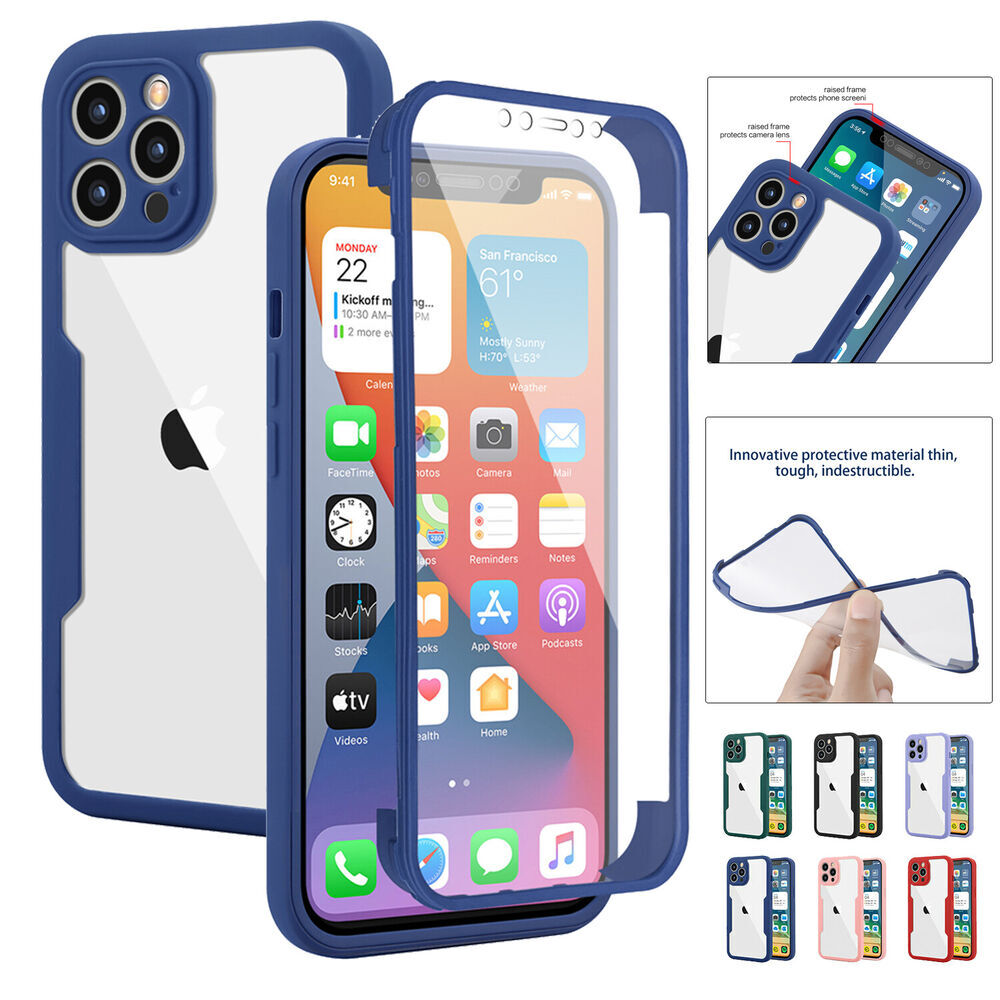360° Full Body 2 in 1 Clear Case + Screen Protector Soft Bumper Cover For iPhone