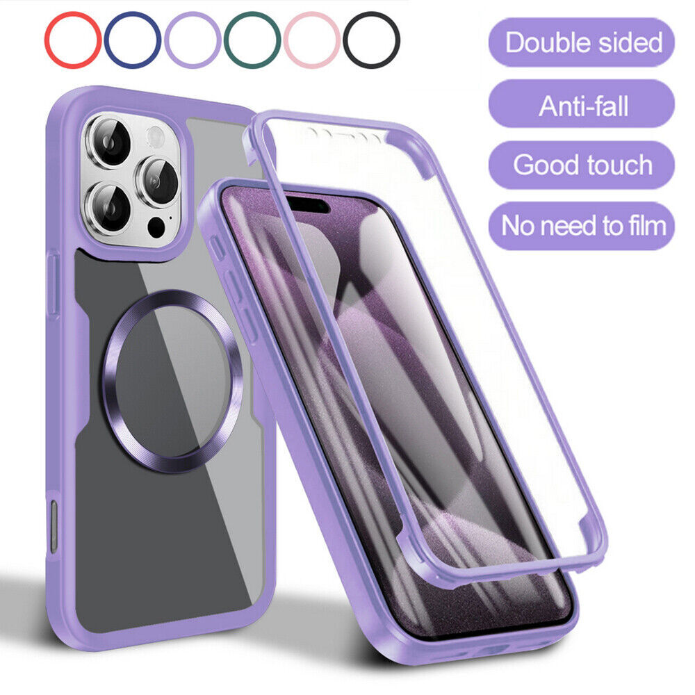 2in1 Full Coverage Clear Case Screen Protector For iPhone 16 15 14 13 12 MagSafe