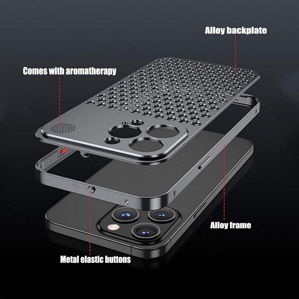 Alloy Metal Case For iPhone 12 13 14 15 16 Heat Dissipation Aromatherapy