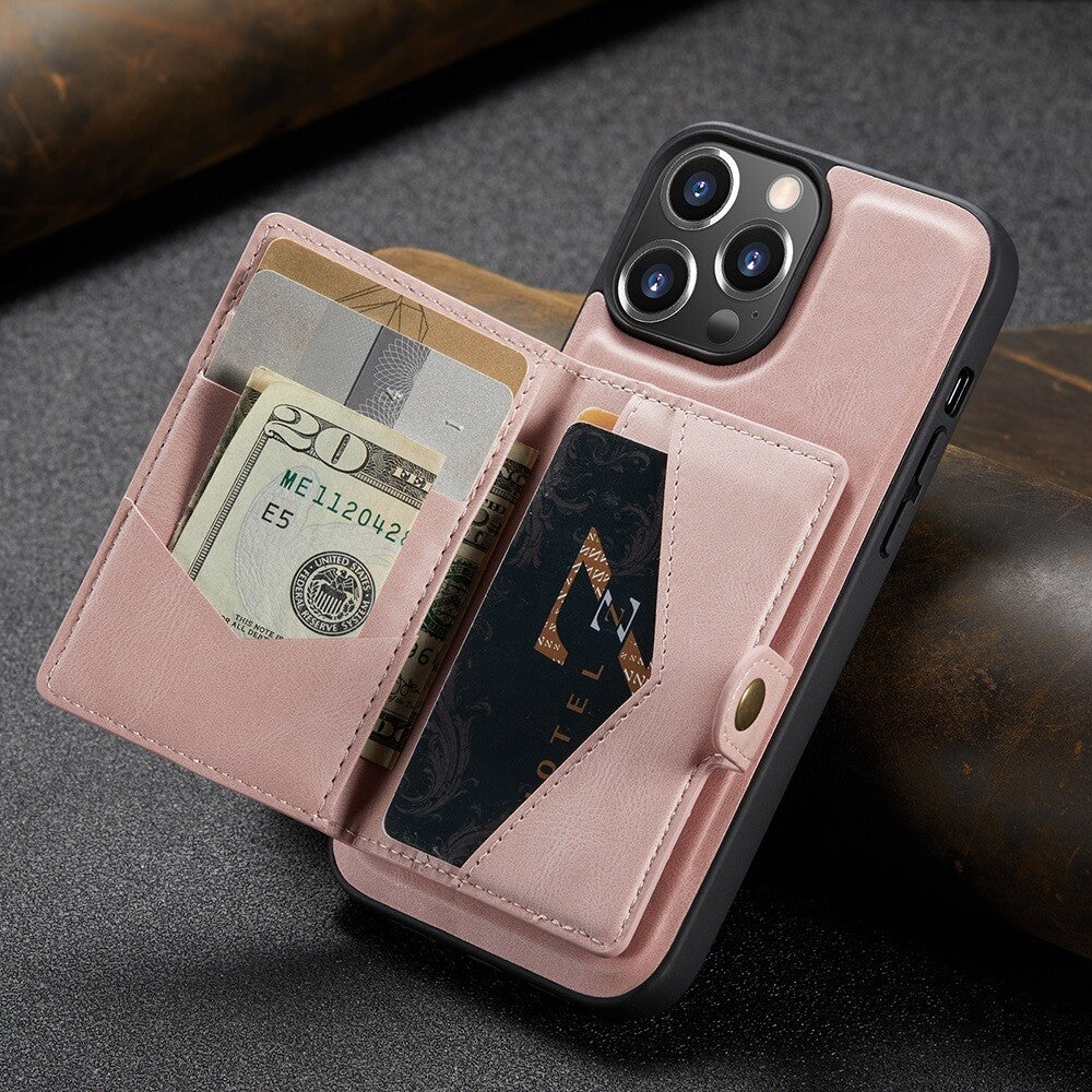 2-in-1 Detachable Magnetic Card Holder Leather Wallet Back Case Cover For iPhone