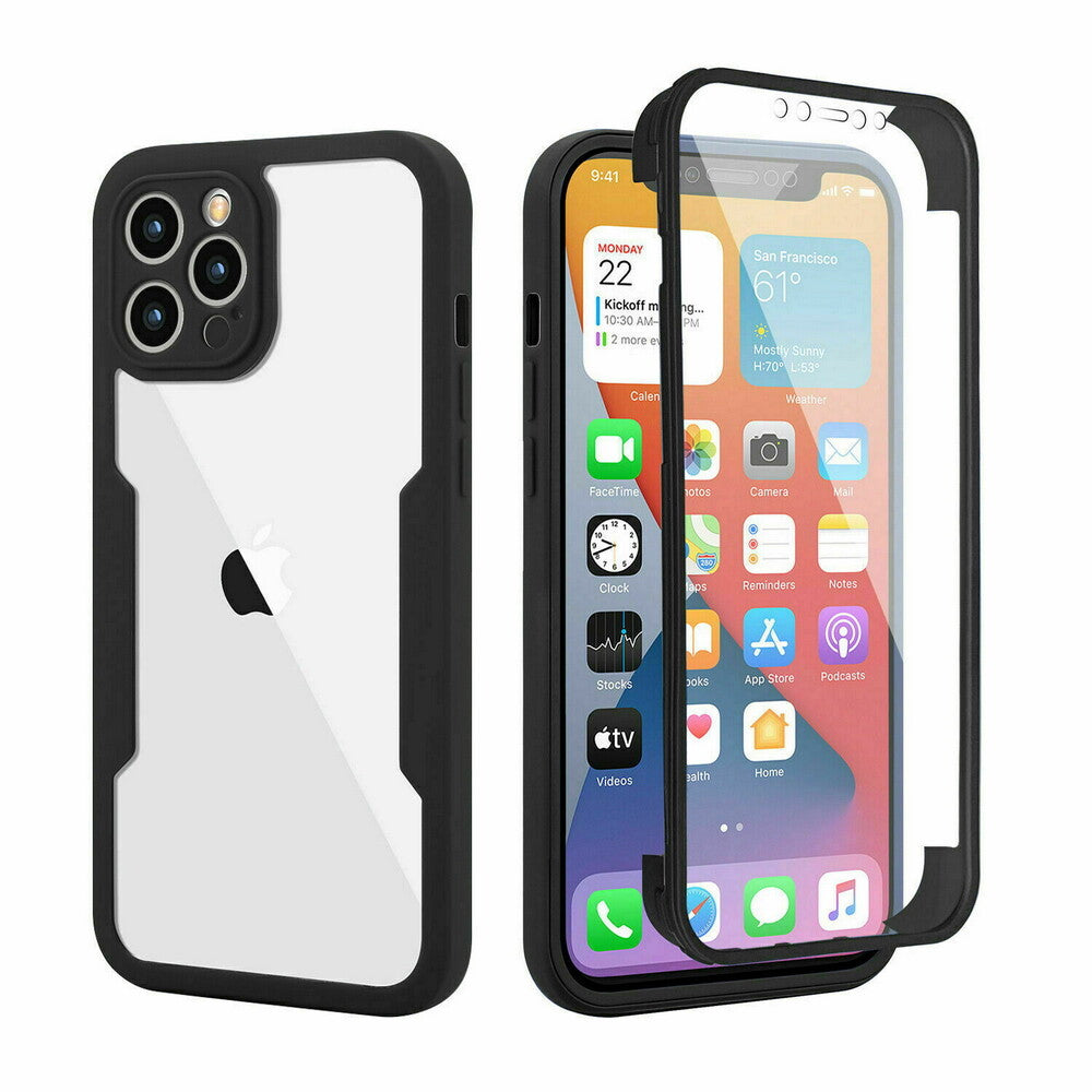 360° Full Body 2 in 1 Clear Case + Screen Protector Soft Bumper Cover For iPhone