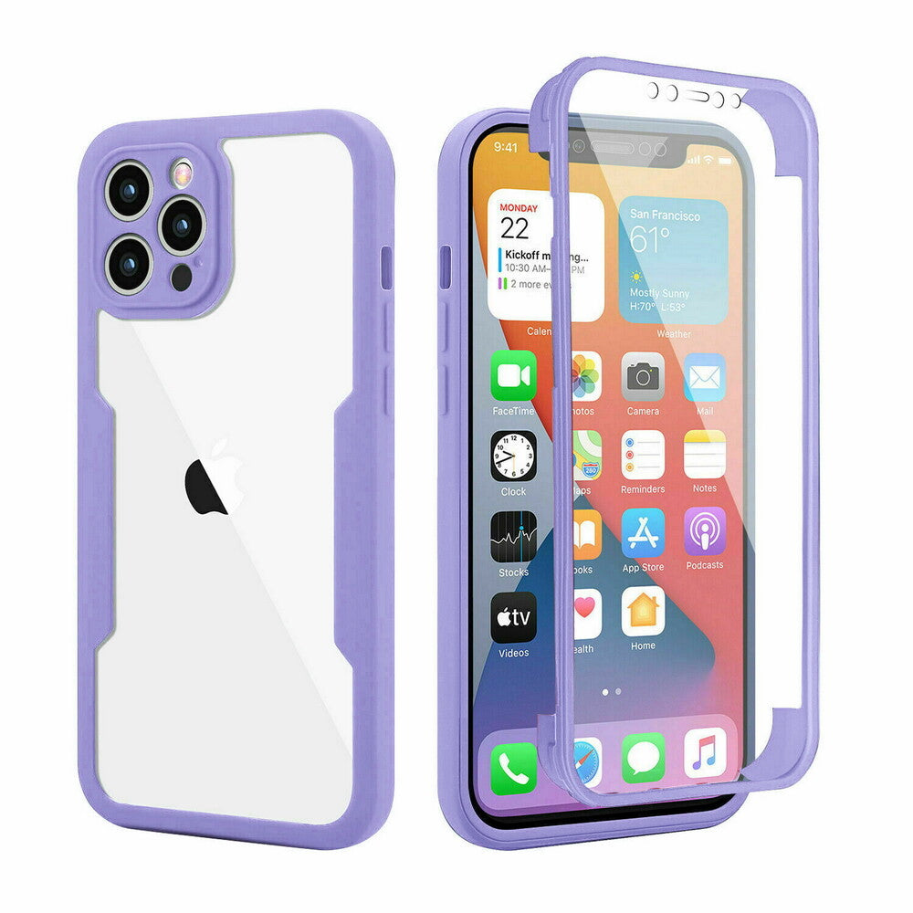 360° Full Body 2 in 1 Clear Case + Screen Protector Soft Bumper Cover For iPhone