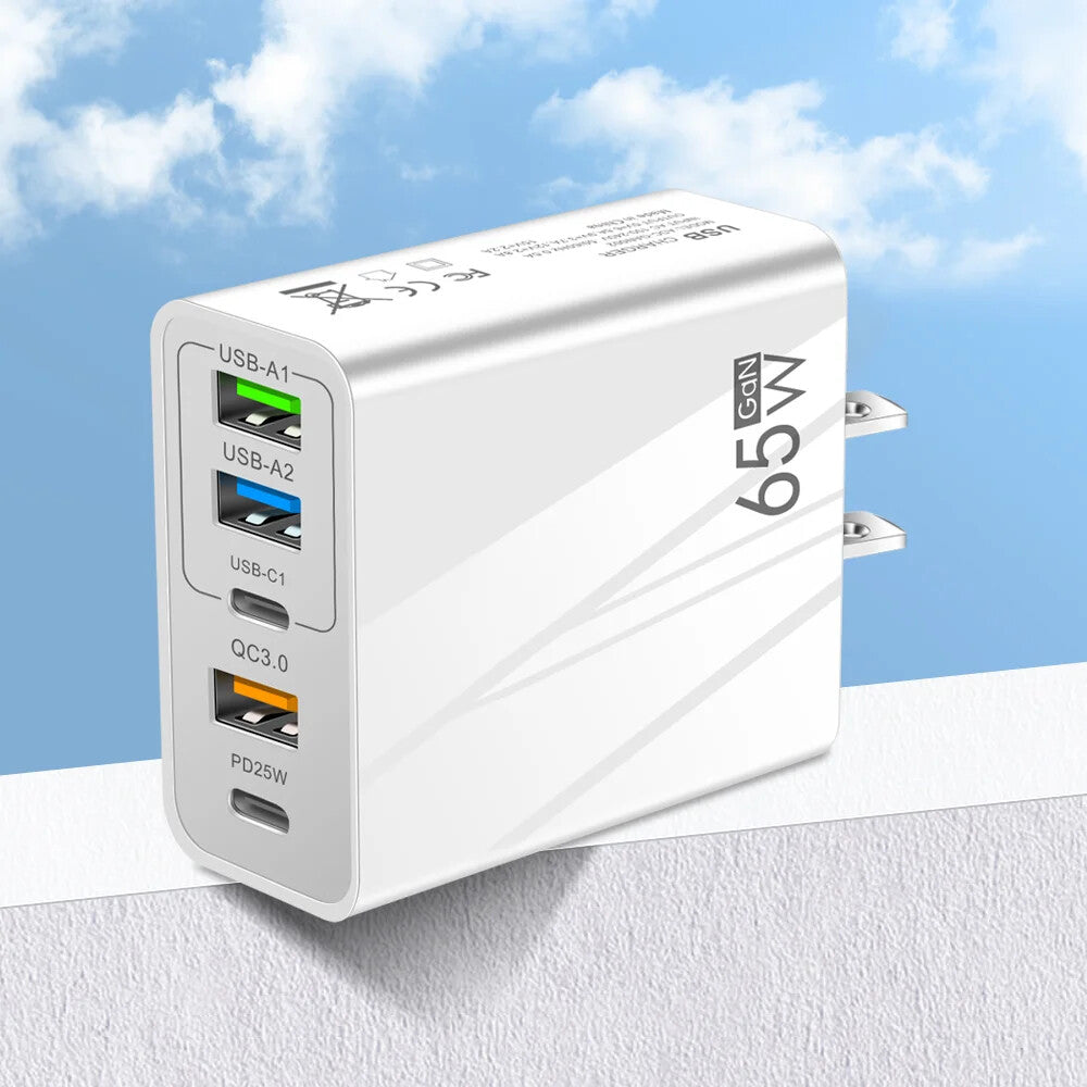 5 Port 65W GaN Charger USB-C PD Type C UK Plug Fast Wall Charger Power Adapter