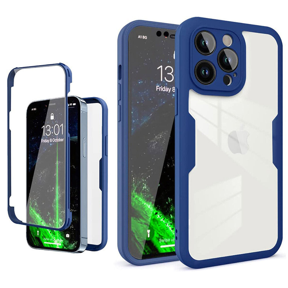 360° Full Body 2 in 1 Clear Case + Screen Protector Soft Bumper Cover For iPhone