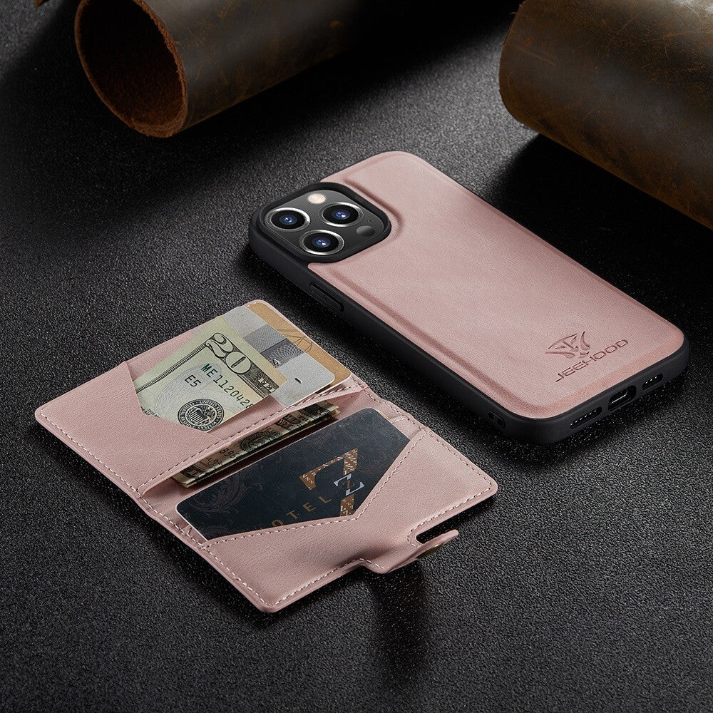 2-in-1 Detachable Magnetic Card Holder Leather Wallet Back Case Cover For iPhone