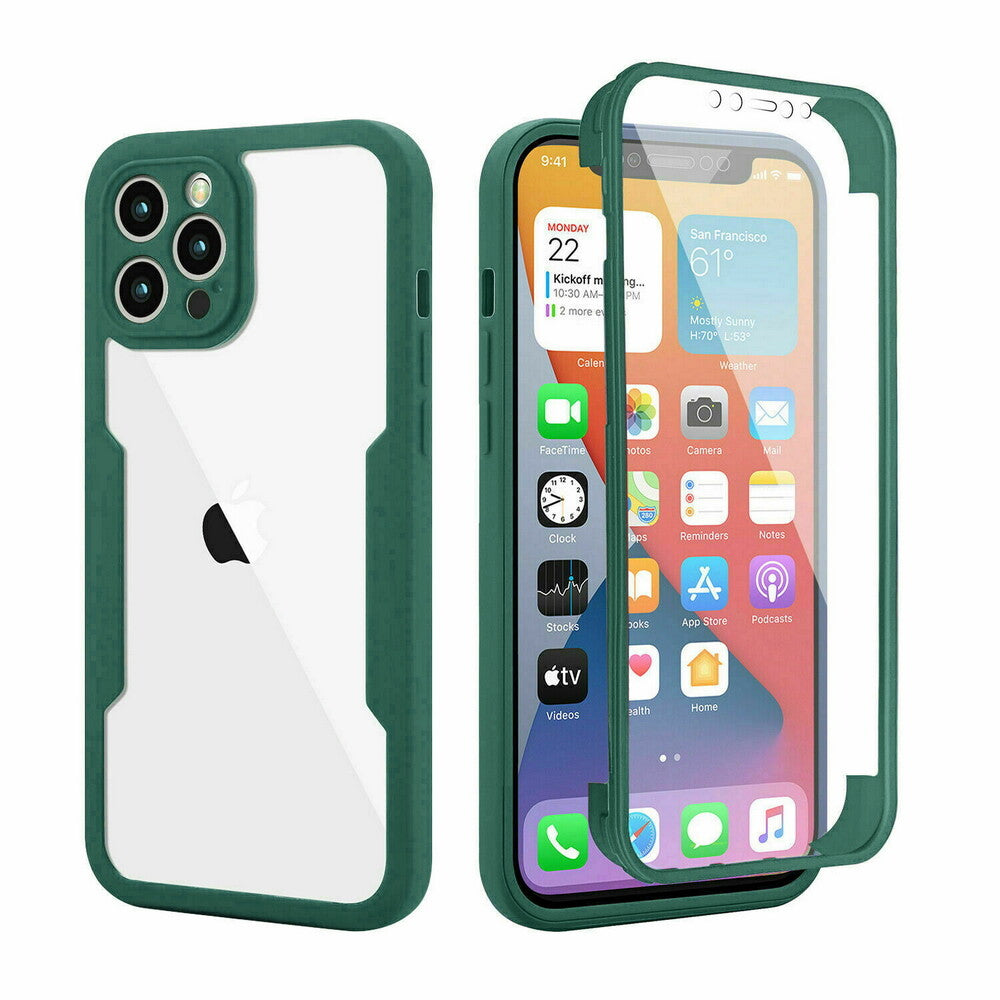 360° Full Body 2 in 1 Clear Case + Screen Protector Soft Bumper Cover For iPhone