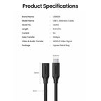 UGREEN US353 USB-C/M to USB-C/F Gen2 5A Extension Cable 1m-Black