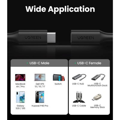 UGREEN US353 USB-C/M to USB-C/F Gen2 5A Extension Cable 1m-Black