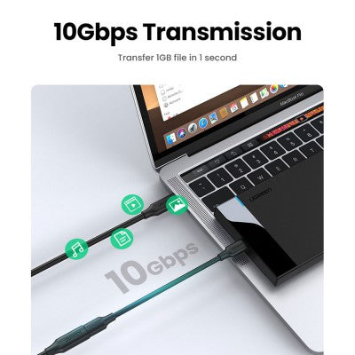 UGREEN US353 USB-C/M to USB-C/F Gen2 5A Extension Cable 1m-Black